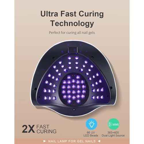 288W Professional Nail Lamp with 66 LEDs & Smart Sensor - Digital Display 4 Timer Settings Fast Curing UV LED Light for Gel Polish Hands and Feet