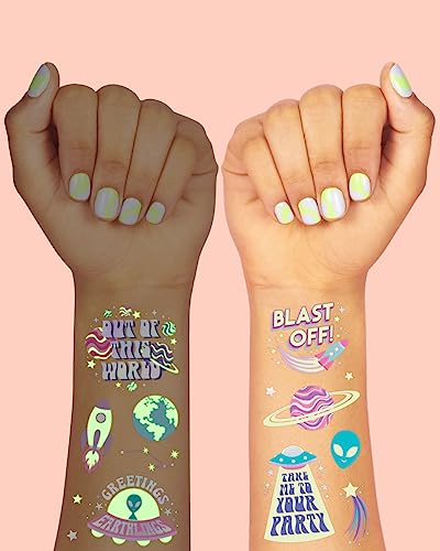 Space Glow in Dark Temporary Tattoos for Kids - 50 pcs