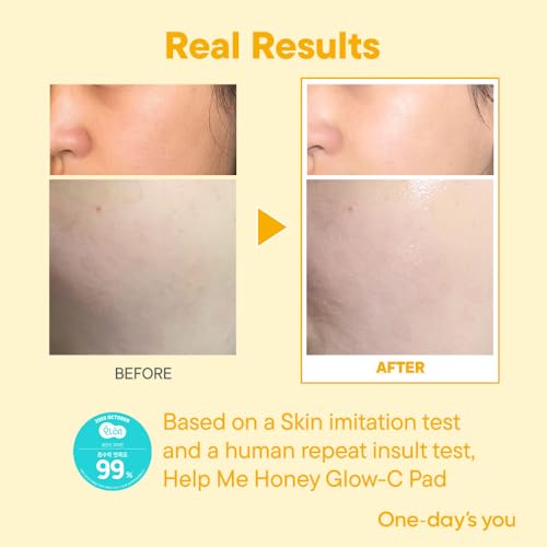 ONE-DAY¡¯S YOU Help Me Honey Glow-C Pads | Korean Vitamin C Toner Pads for Face | Brightening & Cleansing Facial Pads | Skin Care for Blemishes & Radiance | 60 Sheets