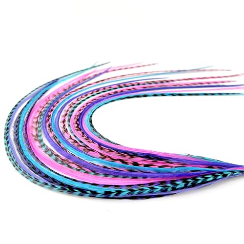 Purple Pink & Turquoise Feather Hair Extensions - 9-14" Boho Style