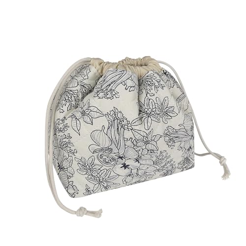 Large Makeup Bag, Cute Drawstring Cosmetic Bag with Canvas Lining, Floral Coquette Aesthetic Toiletry Bag, Travel Make Up Organizer Bag for Women and Girl (Blue Flower)