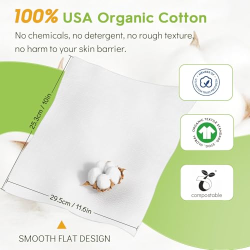 Classycoo 2 Pack Disposable Face Towel XL, 100% Cotton, Soft for Sensitive-Skin Facial Towelette Wipes Clean Washcloth, Odor-Free, Makeup Remover Cloths for Hand Dry Wipe, 12 x 10 in