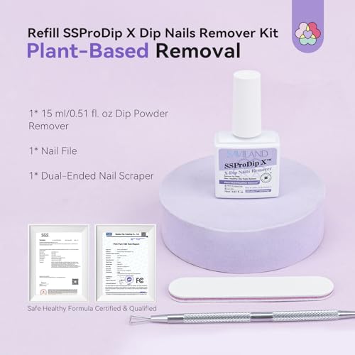 SAVILAND Gentle Dip Powder Remover Kit with Scraper & File (0.5 fl oz)