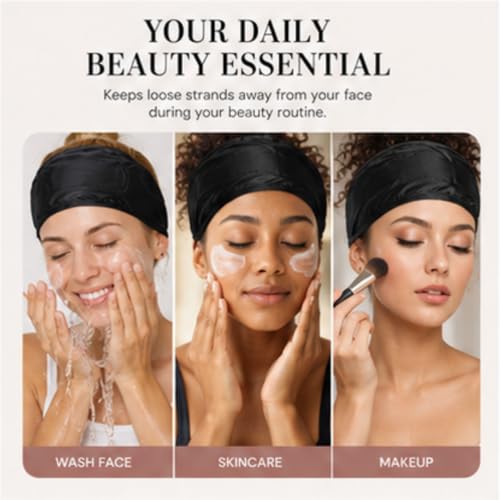 Hercicy 6-Pack Satin Hair Wrap Headbands Adjustable Spa Sleep & Face Mask