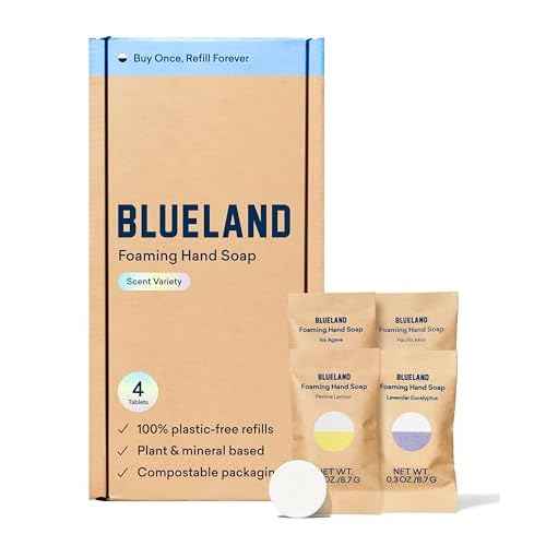 BLUELAND Foaming Hand Soap Refill Tablets, 4-Pack, Variety Pack Scents, Eco Friendly Cleaning Products, 4 x 9 Fl oz