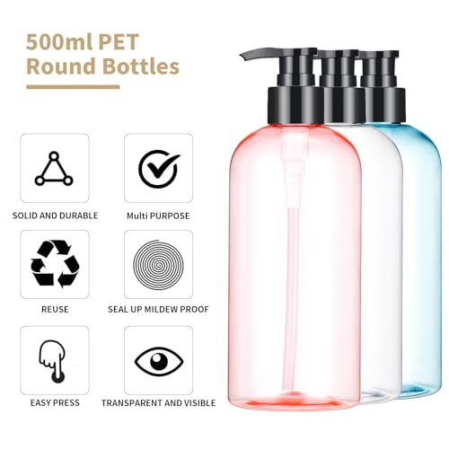 16 oz Empty Shampoo Pump Bottles, 500ml Dispenser