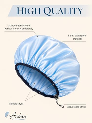 Auban Adjustable Shower Cap, Double-Layer Waterproof, Extra Large
