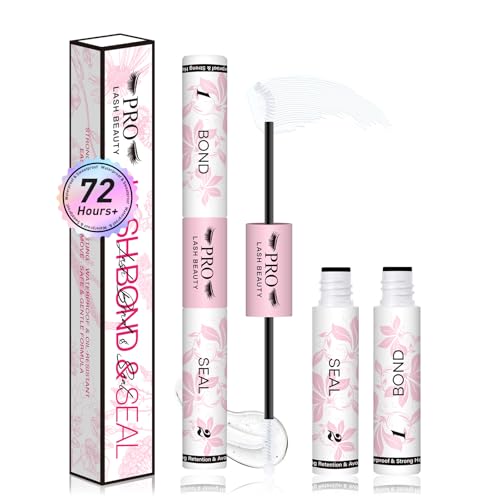 PRO LASHBEAUTY Lash Bond and Seal Waterproof 10ML Eyelash Bond and Seal Lash Glue for Lash Clusters 72 Hours(10ml,5ml Bond & 5mlClear Seal)