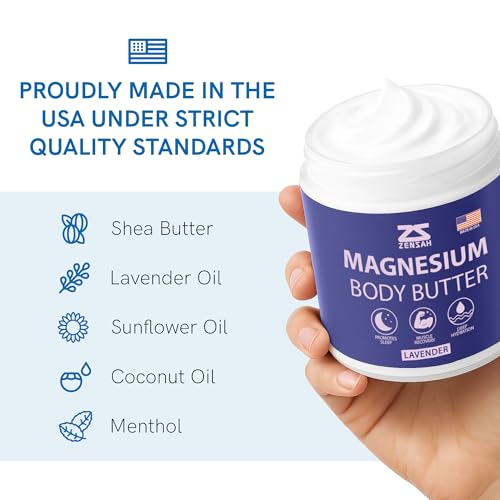 Zensah Magnesium Body Butter for Athletes - Muscle Recovery Cream with Lavender and Menthol, Post Workout Lotion for Muscle Soreness Relief & Enhanced Sleep, Easter Basket Stuffers for Runners