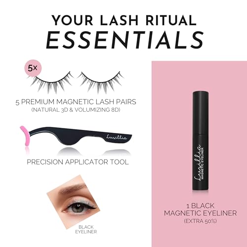 Luxillia 7-Piece Magnetic Eyelashes with Applicator & Magnetic Eyeliner Kit ? Reusable Natural Magnetic Lashes ? Easy Apply Lash Kit for Beginners ? Waterproof, Short & Dramatic Looks