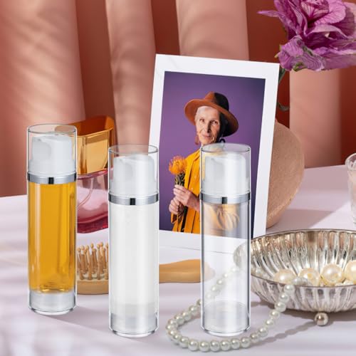 CLISPEED 2PCS 5oz Large Airless Pump Bottles - Travel Size Vacuum Dispenser for Lotions - Creams and Cosmetics Wide Mouth Design for Easy Filling and Dispensing