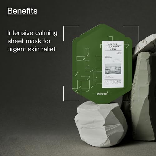 Peptide Recovery Mask with Cica and Rose Water, Calms and Soothes, Antioxidant-Rich Sheet Mask for Sensitive Skin, 7 Count