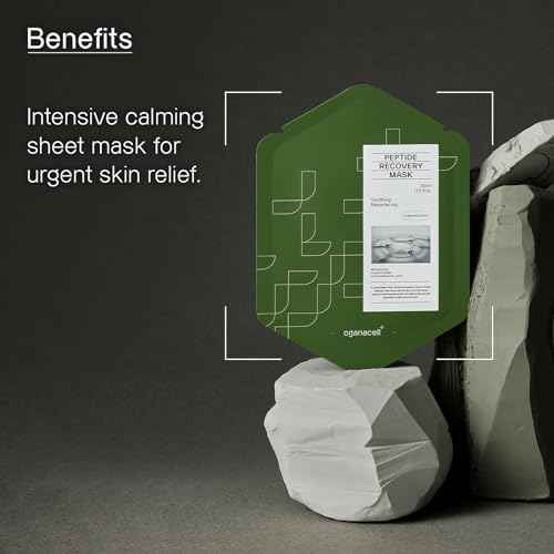 Peptide Recovery Mask with Cica and Rose Water, Calms and Soothes, Antioxidant-Rich Sheet Mask for Sensitive Skin, 7 Count