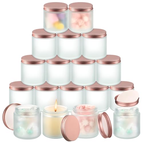 Tioncy 12 Pcs 4oz Empty Cosmetic Container Glass Candles Jars with Rose Gold Lids 100ml Round Small Candle Making Mason Canning Jar for Sample Powder Liquid Camping Travel Storage(Clear)