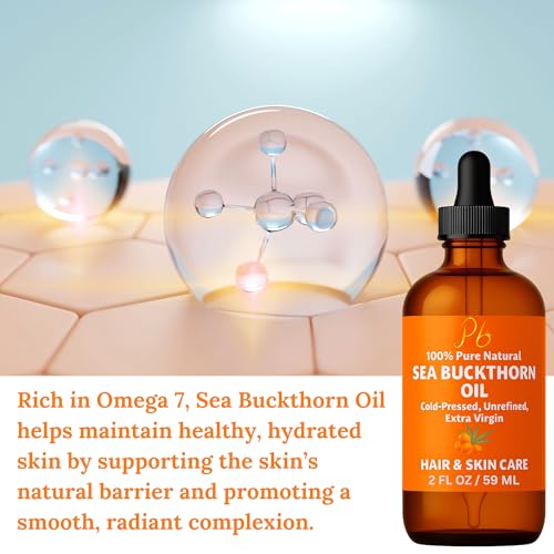 Sea Buckthorn Oil ? 100% Pure Cold-Pressed from Fruit & Seed ? Sea Buckthorn Seed Oil for Face, Hair, Skin & Nails ? Supports Radiant, Youthful-Looking Skin ? Amber Glass Bottle 2 fl oz