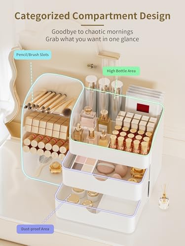 Booklov Small White Makeup Organizer with Drawers & Compartments - M01