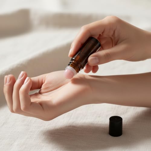 Pink 30ml Amber Glass Roll-On Bottle with Jade Roller for Essential Oils & DIY Perfume
