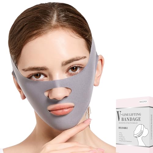 MASIKA Grey Chin Strap for Sleeping V-Line Face Lifter, Double Chin Shaper