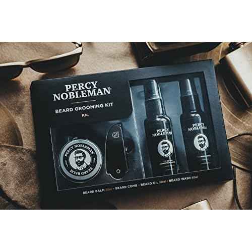 Percy Nobleman Beard Grooming Kit - Signature Scented Beard Oil 50ml, Wash 50ml, Balm 20ml & Comb