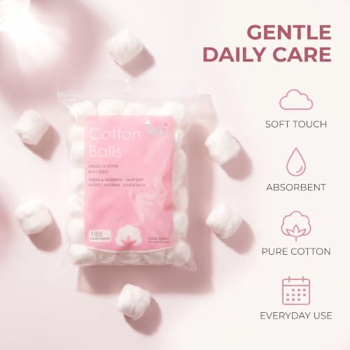 Cotton Balls for Personal Care & Household Use - Soft & Gentle, 100 Pack
