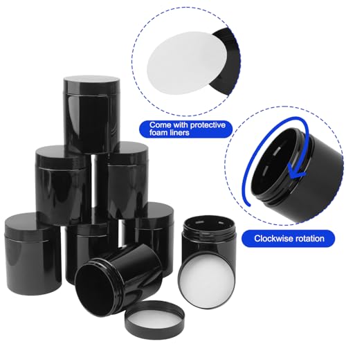 48 Pack 8 OZ Plastic Jars with Black Lids, Empty Plastic Mason Jars, Cosmetic Jar with Lids for Cream, Body Butters, Moisturizers, Candy, Beads, Samples (Black)