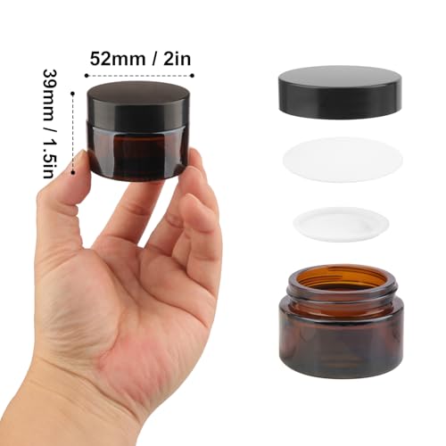 50 Pack 1 oz Amber Glass Jars with Black Lids