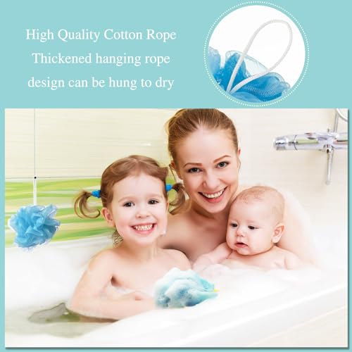 CHENGU 80 Pcs Loofah Bulk Sponge Bath Sponges for Shower, Blue Series, Polyethylene Mesh, Natural Fiber Synthetic Style, 20g Each