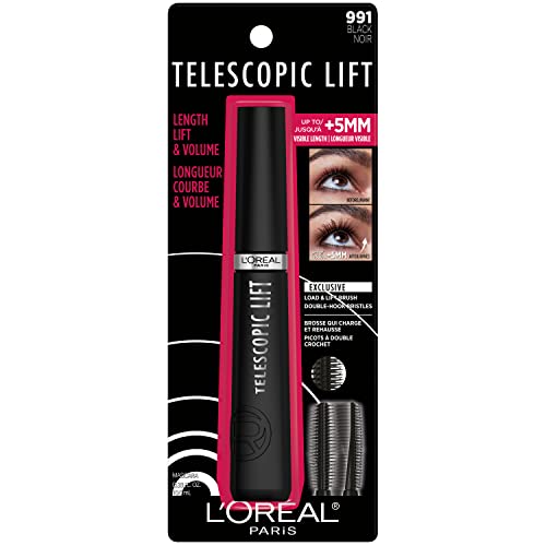 L’Oréal Paris Telescopic Lift Washable Mascara, Lengthening and Volumizing Eye Makeup, Lash Lift with Up to 36HR Wear, Black, 0.33 Fl Oz