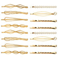 Gold Geometric Hair Clips Set - 16 Piece Metal Bobby Pins