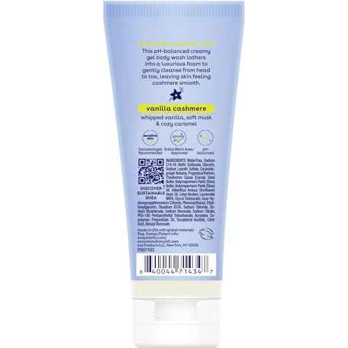 eos Travel Vanilla Cashmere Body Wash- Travel Size Body Wash, Hydrating, Moisturizing, Toiletries, Mini, Shea Butter, 2.5 fl oz