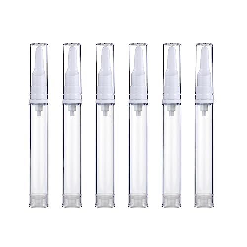 Qeuly 6 Pack Airless Pump Jars Travel Foundation Container, Travel Size Eye Cream Dispenser Empty Refillable Cosmetic Pump Bottles for Lotion Skincare Serum 5ml