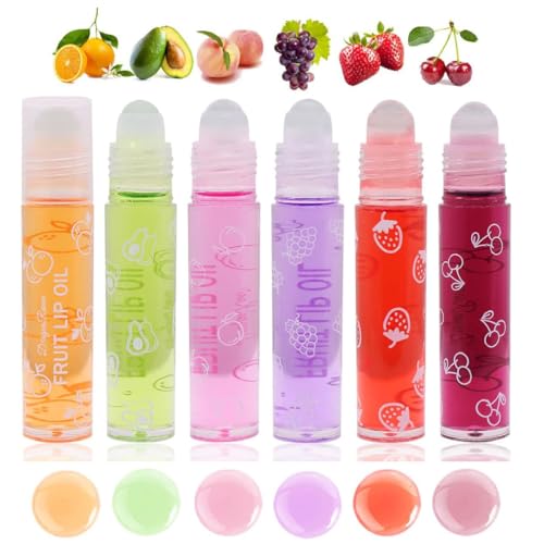 6 Pcs Fruit Flavored Roll-On Lip Gloss Oil Set