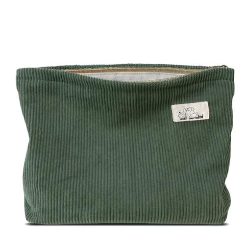 Corduroy Makeup Bag with Compartment, 8.5" Cosmetic Organizer
