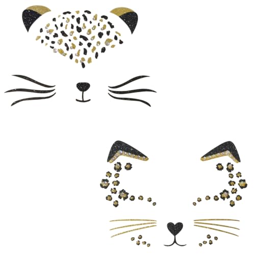 Cat Face Gems Rhinestone Stickers – Black & Gold Patterns