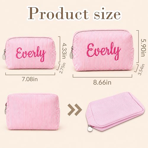 Personalized Striped Makeup Bag - Custom Name Embroidery