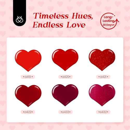 Beetles Red Gel Nail Polish & Nail Art Brushes Set-Heart Desire Multifunctional Nail Brushes Kit for Nail Art with Heart Nail Gems&Nail stickers Manicure Gift for Girls Women