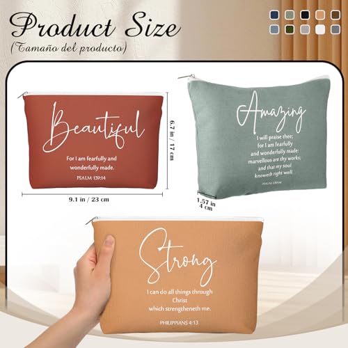 20 Pcs Inspirational Christian Easter Gifts for Womens History Month Religious Makeup Bags Canvas Bible Verse Cosmetic Bag with Zipper Church for Sister Mothers Day(Bright,Bible Words)