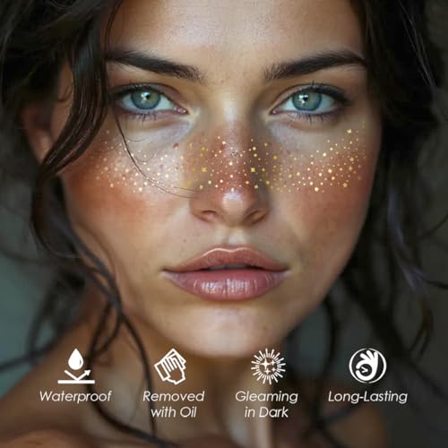 Gold Glitter Freckles Tattoos - 24 Pack Waterproof Face Patches
