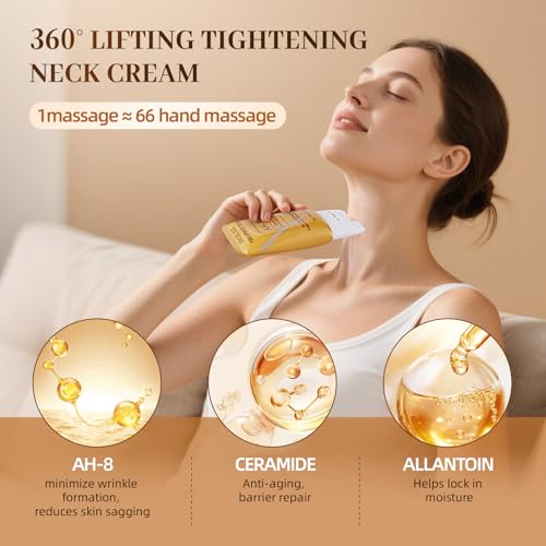 AH-8 Firming Neck Cream & Eye Cream Bundle, Electric Massage Eye Cream for Dark Circle, Neck Cream for Firm and Smooth of Fine Lines, Deep Moisturizing Skincare, Tightening & Revitalizing