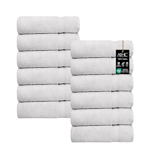 A1HC Wash Cloths Set (13x13 Inches), 500 GSM 100% Ring Spun Cotton, Oeko-TEX Green Certified, Zero Twist, Ultra Soft, Quick Dry & Highly Absorbent, Soft Washcloths (Bright White, 12 Piece Wash Cloth)