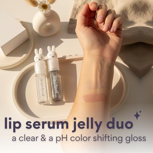 dearcloud Miffy Lip Serum Jelly Duo - Hydrating Lip Gloss for Women with Hyaluronic Acid, Rosehip & Jojoba Seed Oils- Korean Skin Care pH Color Changing Lip Gloss Set
