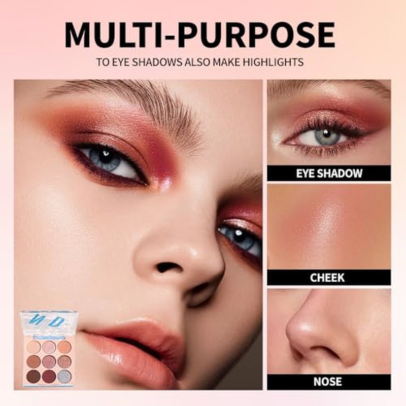 9-Color Nude Brown Eyeshadow Palette - Matte, Shimmer & Glitter