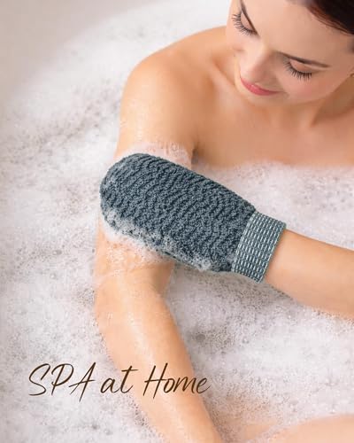 Fundrem 2-Pack Gray Wave Textured Exfoliating Gloves for Body, Dead Skin Remover