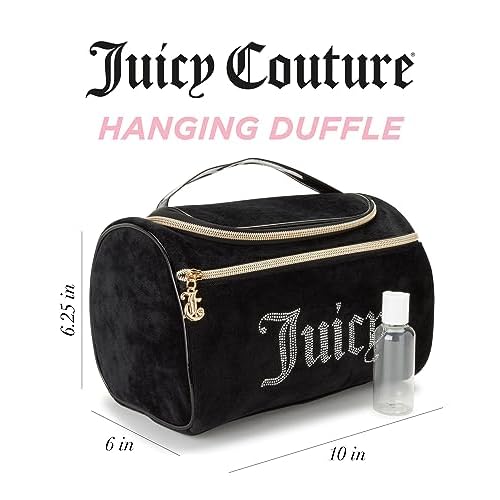 Juicy Couture Black Makeup Bag Cosmetics Organizer Travel Essentials Hanging Duffel Velour Rhinestones