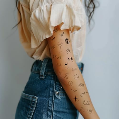 Everjoy Minimalist Temporary Tattoos for Women - 50 Pcs Boho Finger Tattoos
