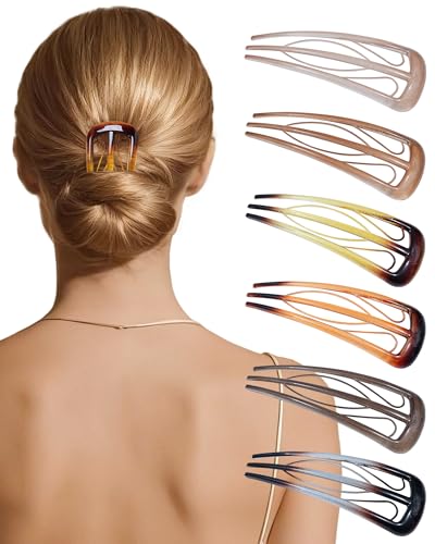 French Hair Pins 6-Pack with 3-Prong Teeth, Strong Hold Bun Updo