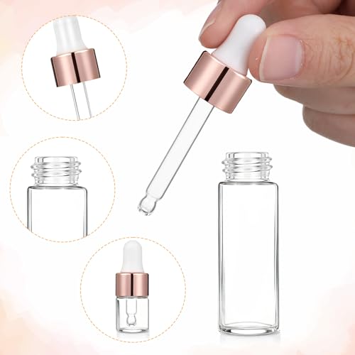 8 Pack Glass Dropper Bottles with Rose Gold Caps – 2ml to 5ml