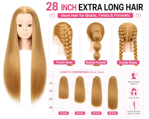 Blonde Mannequin Head with Synthetic Hair and Clamp, 28 Inch for Cosmetology Practice