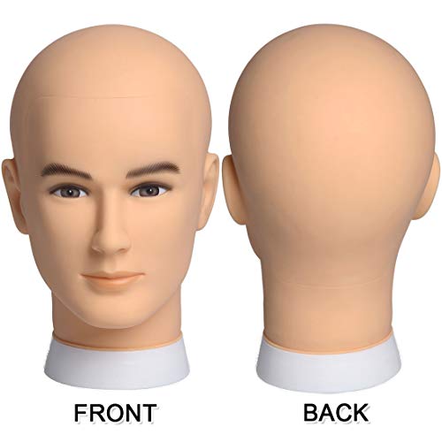 Newshair Bald Mannequin Head Male Wig Head Professional Cosmetology for Wig Making and Display Hat Helmet Glasses or Masks Display Head Model with Free Clamp Stand