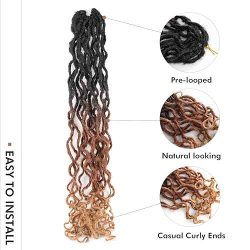 ToyoTress Toceana Curly Locs Crochet Hair - 26 Inch 8 Pcs (96 Strands) 3 Tones Ombre Brown Pre-looped Crochet Locs, Crochet Faux Locs Pre-twistedBraids Synthetic Braiding Hair (26 Inch,OT30/27-8P)